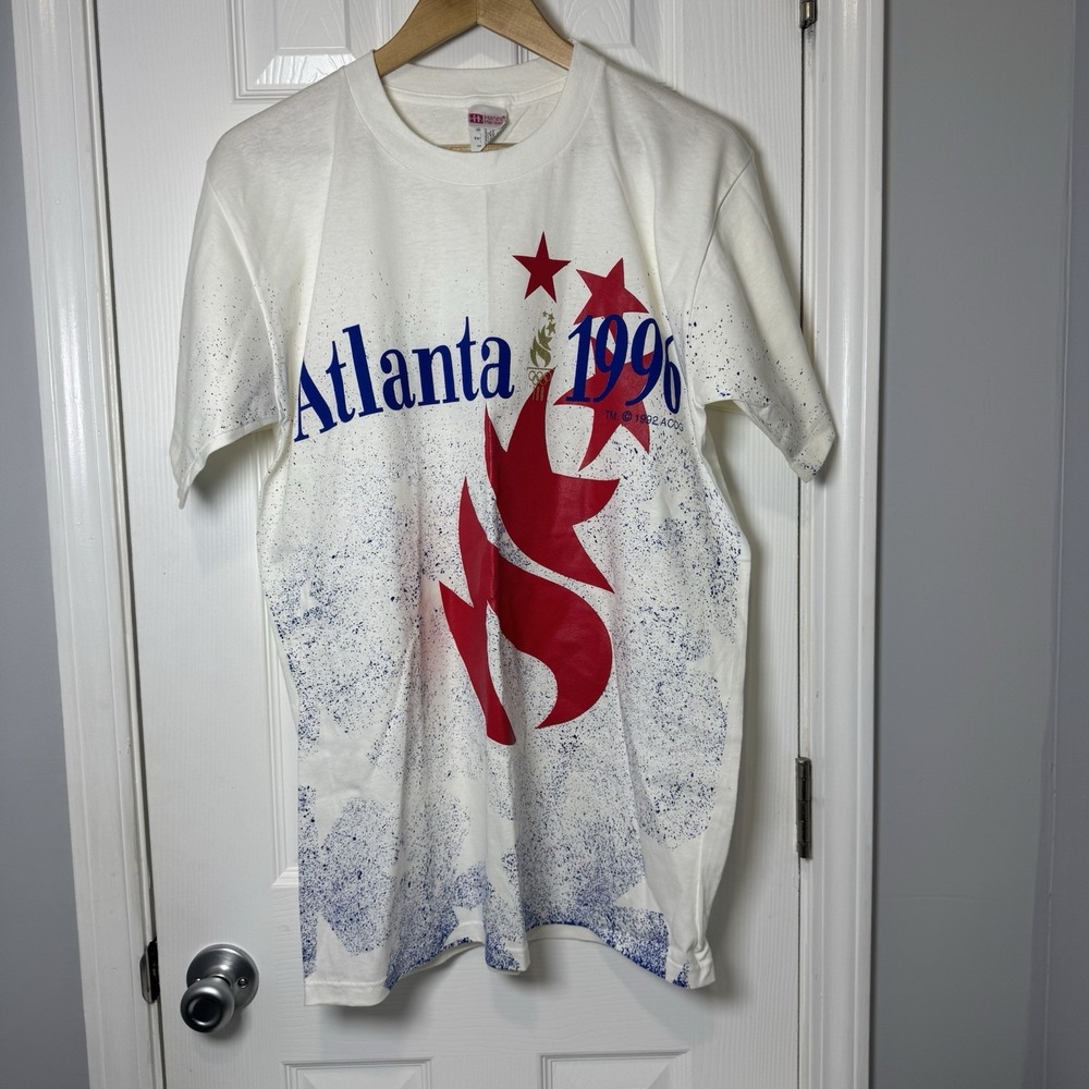 VTG 1996 Atlanta Olympics T-Shirt XL‎ Single Stitch USA Paint Splatter New Stain